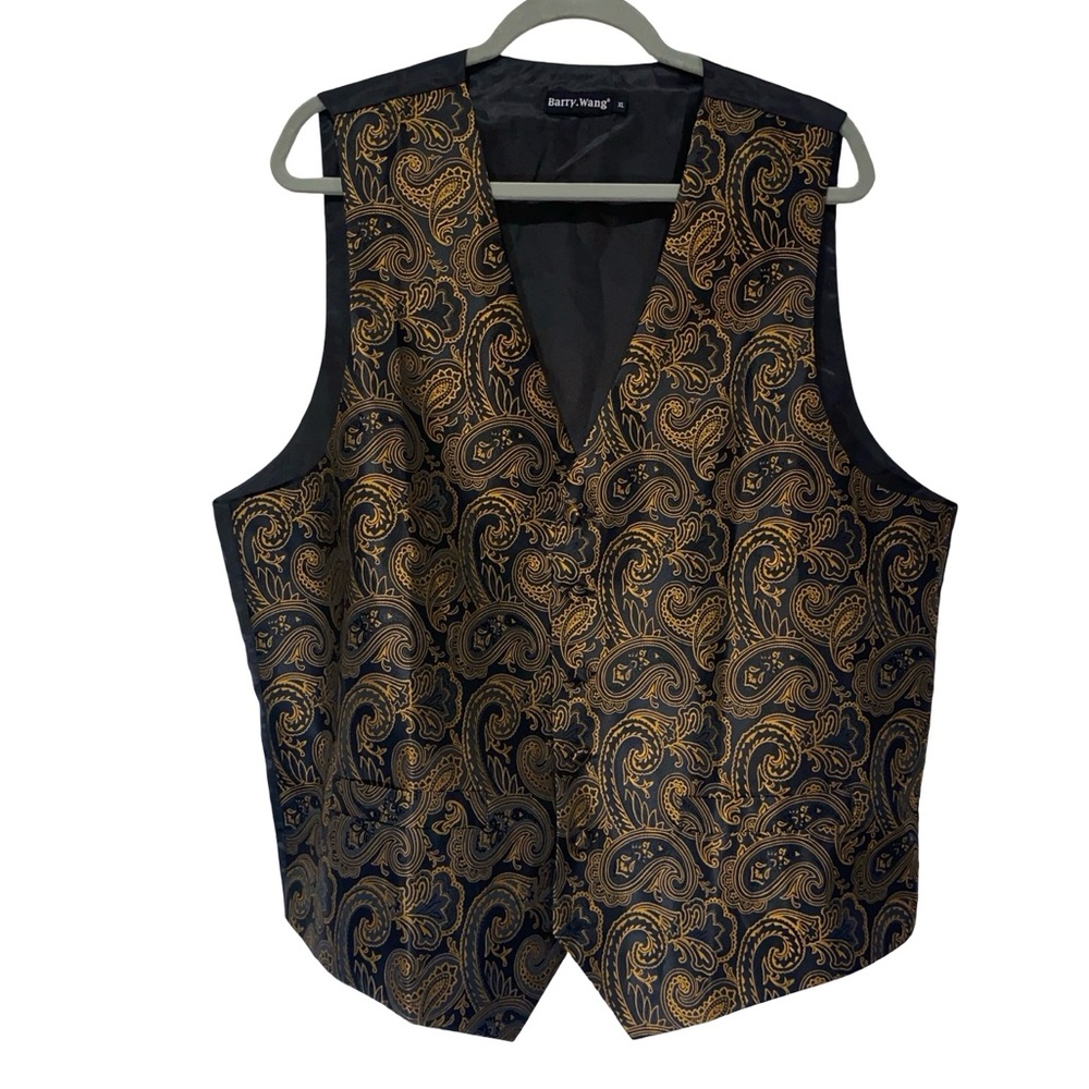 Barry Wang Men's Gold Paisley Jacquard‎ Vest Waistcoat Formal Wedding XL